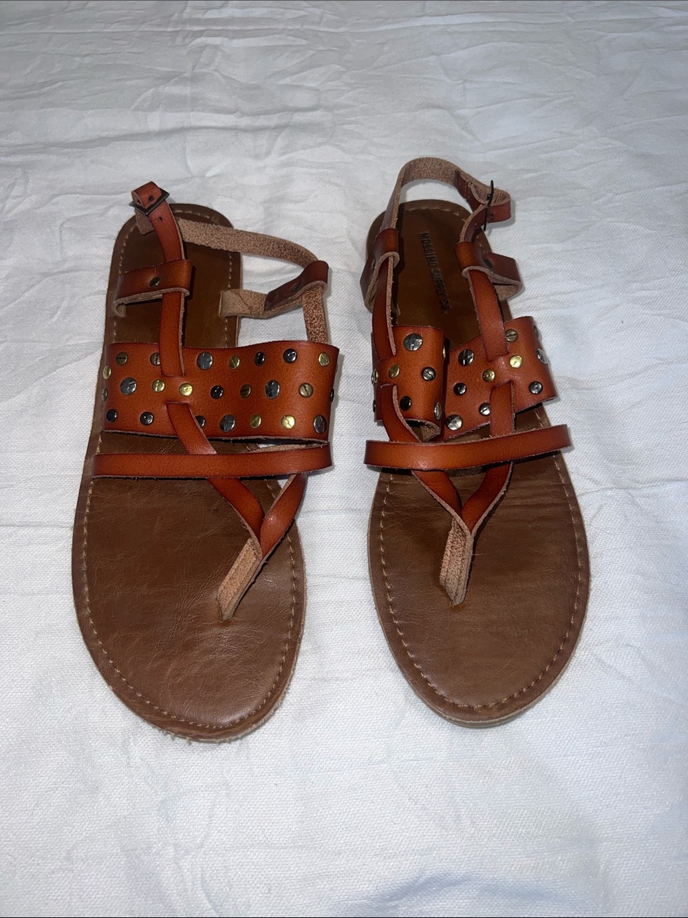 Massimo Brown Leather Studded Strappy Sandals